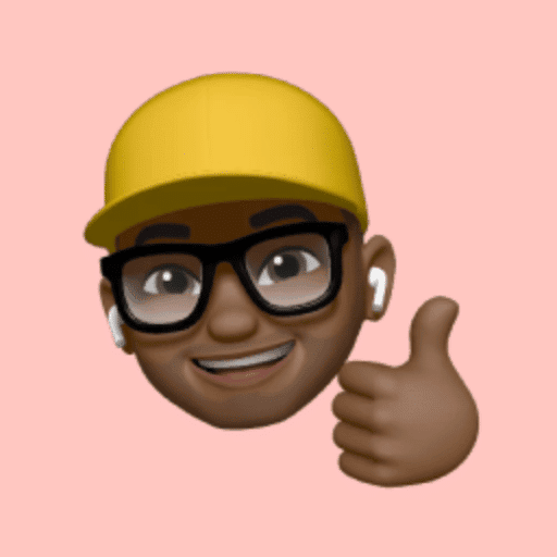memoji-10 A digital avatar of a smiling person wearing a yellow safety helmet and glasses, giving a thumbs up with a pink background.