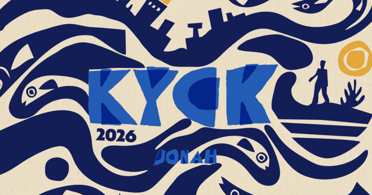 KYCK 2026 youth conference promotional artwork in vibrant blue, featuring stylised waves, a figure on a boat, and bold text highlighting the event in Australia.